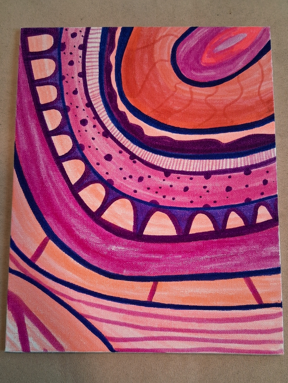 "The Everlasting Jelly Donut": Handmade 8"x10" Abstract Zentangle Canvas Art